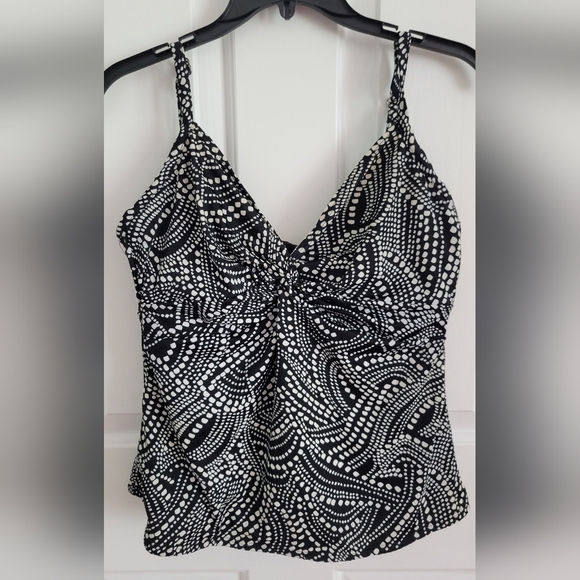Miraclesuit Tankini Swim Top Black White Swirl Dot Underwire Size 10 - Picture 1 of 5